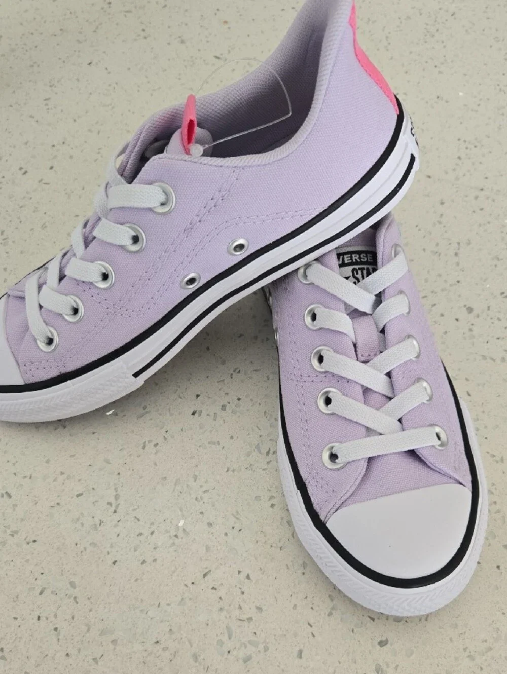 Converse Kids Lavender Low Top Sneakers with Pink Heel Tab